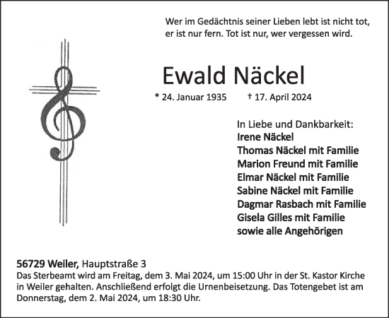 Traueranzeige von Ewald Näckel von WochenSpiegel