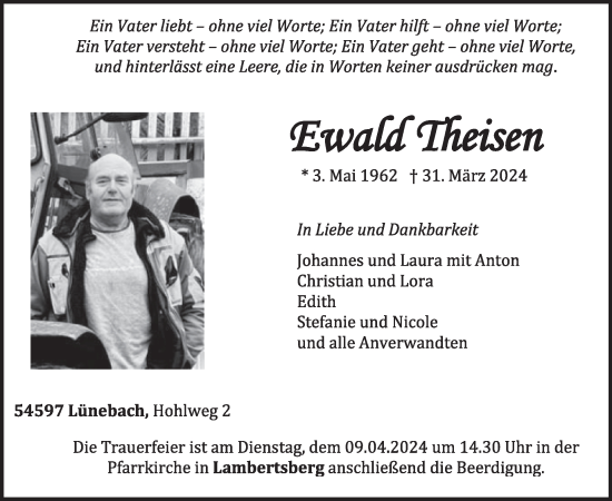 Traueranzeige von Ewald Theisen von WochenSpiegel