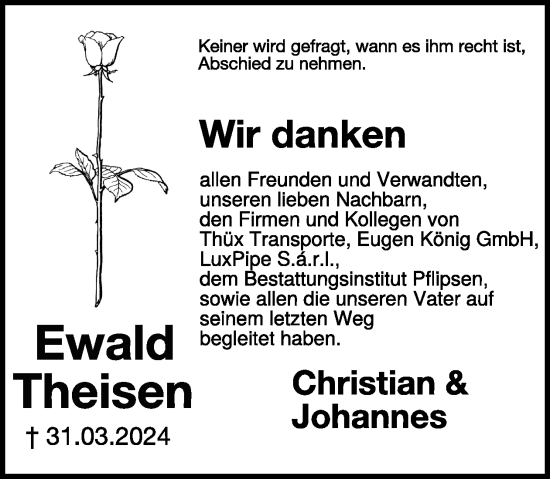 Traueranzeige von Ewald Theisen von WochenSpiegel