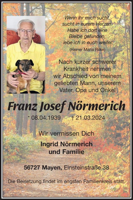 Traueranzeige von Franz Josef Nörmerich von WochenSpiegel