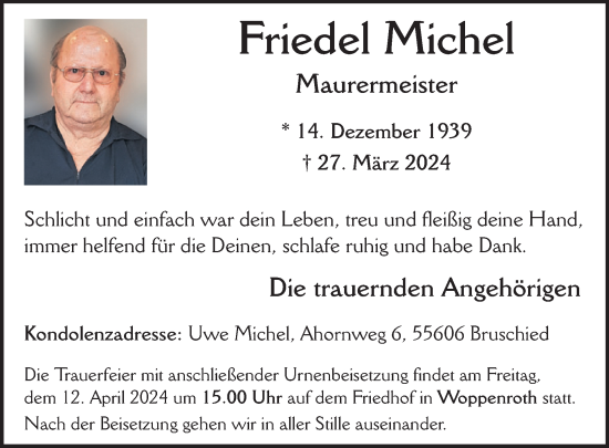 Traueranzeige von Friedel Michel von WochenSpiegel