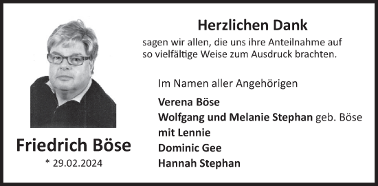 Traueranzeige von Friedrich Böse von WochenSpiegel