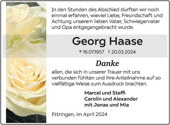 Traueranzeige von Georg Haase von WochenSpiegel