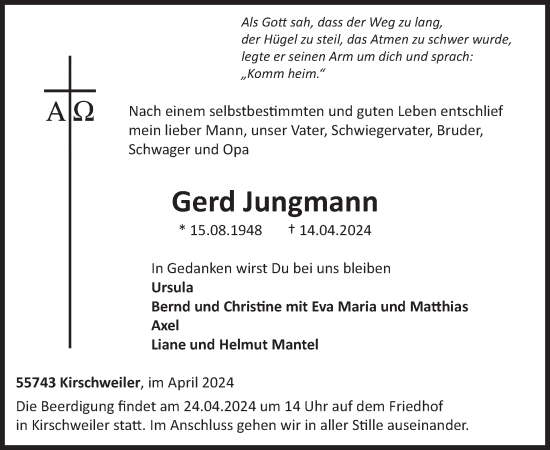 Traueranzeige von Gerd Jungmann von WochenSpiegel