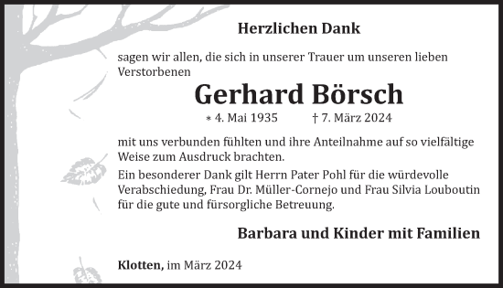 Traueranzeige von Gerhard Börsch von WochenSpiegel