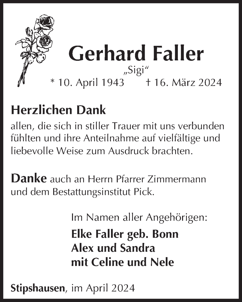  Traueranzeige für Gerhard Faller vom 27.04.2024 aus WochenSpiegel