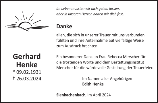 Traueranzeige von Gerhard Henke von WochenSpiegel