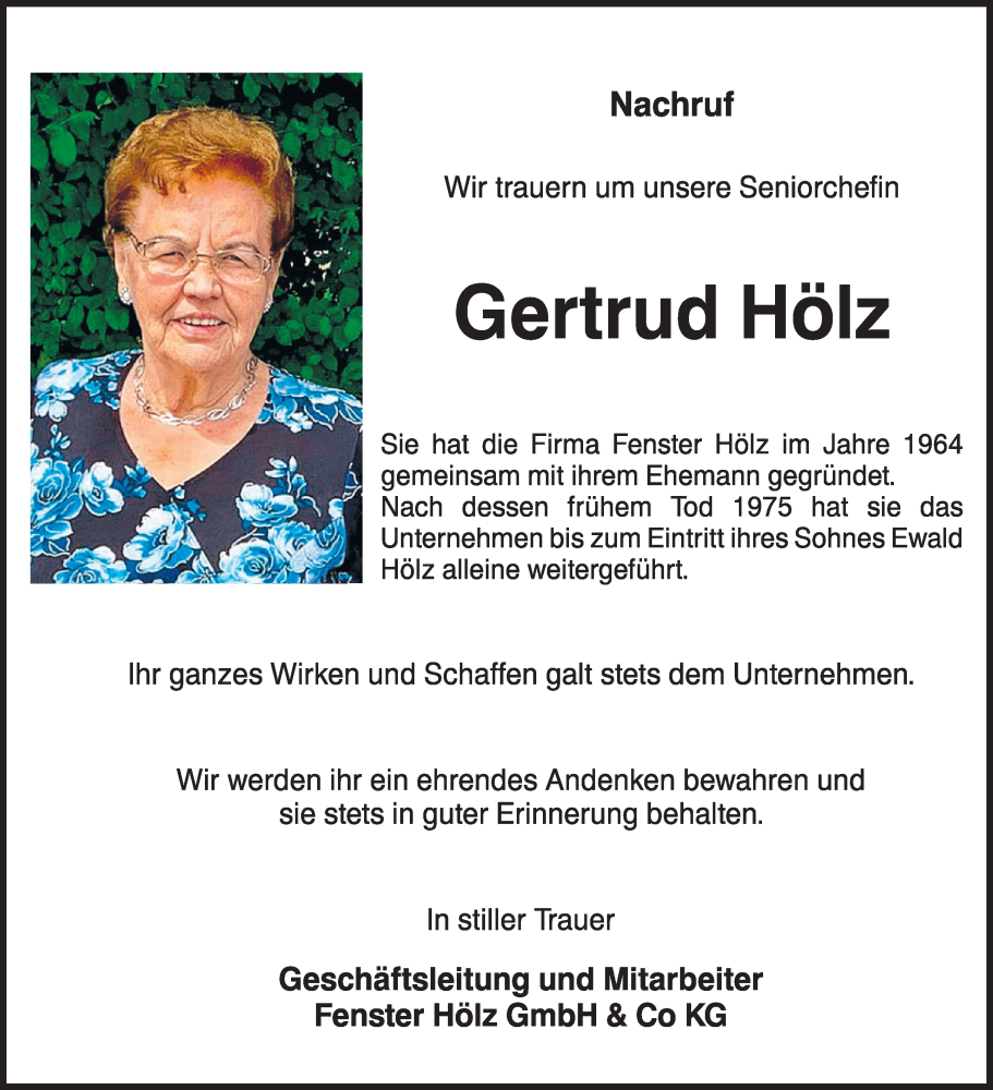  Traueranzeige für Gertrud Hölz vom 06.04.2024 aus WochenSpiegel