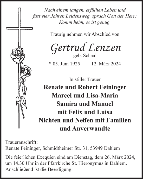 Traueranzeige von Gertrud Lenzen von WochenSpiegel