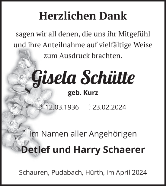 Traueranzeige von Gisela Schütte von WochenSpiegel