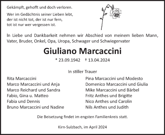 Traueranzeige von Giuliano Marcaccini von WochenSpiegel