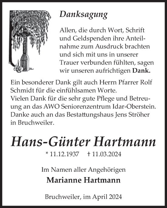 Traueranzeige von Hans-Günter Hartmann von WochenSpiegel