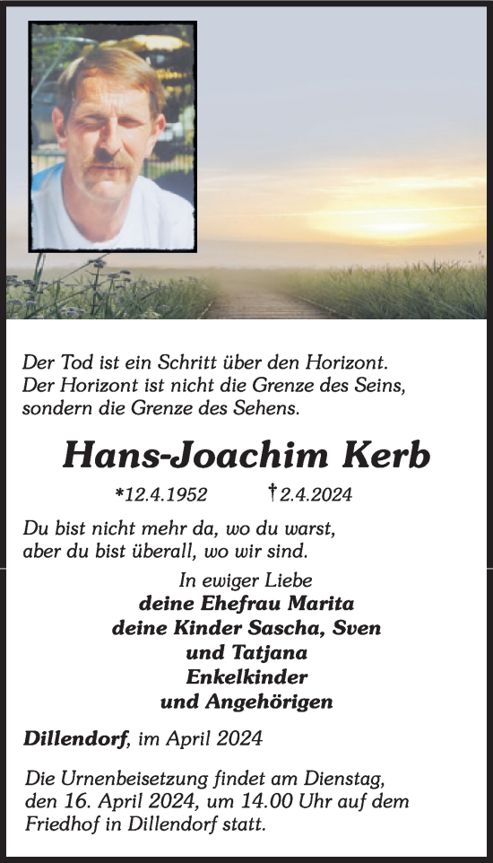 Traueranzeige von Hans-Joachim Kerb von WochenSpiegel