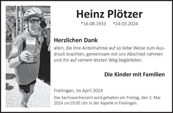 Traueranzeige von Heinz Plötzer von WochenSpiegel