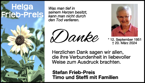 Traueranzeige von Helga Frieb-Preis von WochenSpiegel