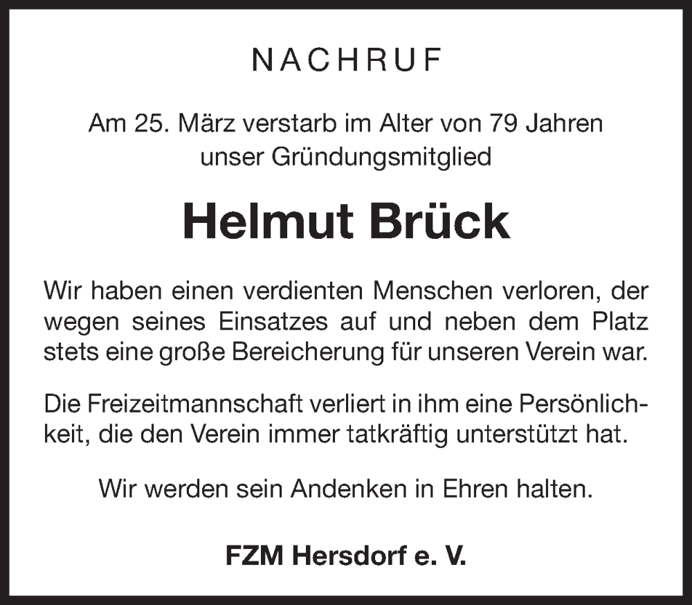  Traueranzeige für Helmut Brück vom 05.04.2024 aus WochenSpiegel
