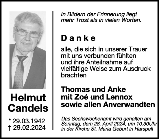 Traueranzeige von Helmut Candels von WochenSpiegel