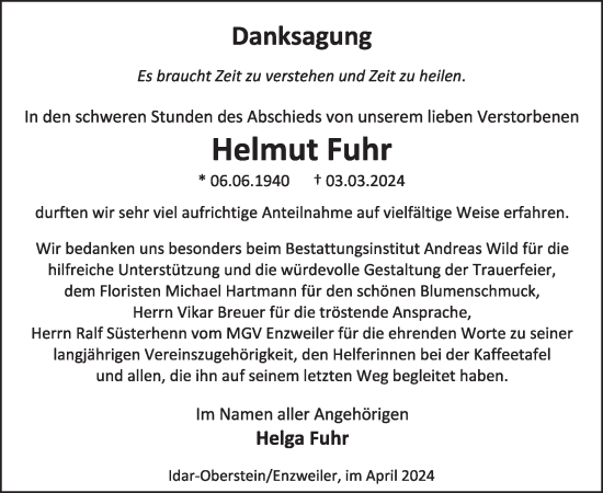 Traueranzeige von Helmut Fuhr von WochenSpiegel