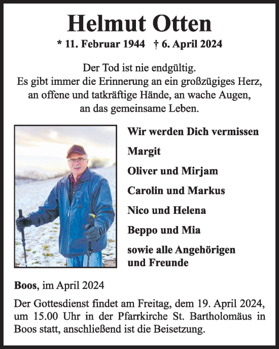 Traueranzeige von Helmut Otten von WochenSpiegel