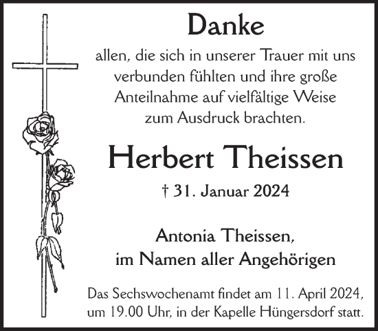 Traueranzeige von Herbert Theissen von WochenSpiegel