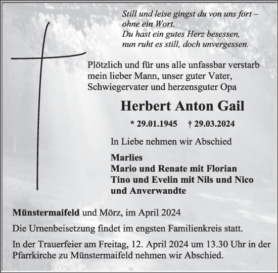 Traueranzeige von Herbert Anton Gail von WochenSpiegel