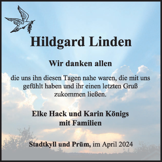 Traueranzeige von Hildgard Linden von WochenSpiegel