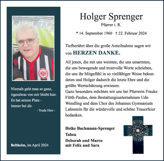 Traueranzeige von Holger Sprenger von WochenSpiegel