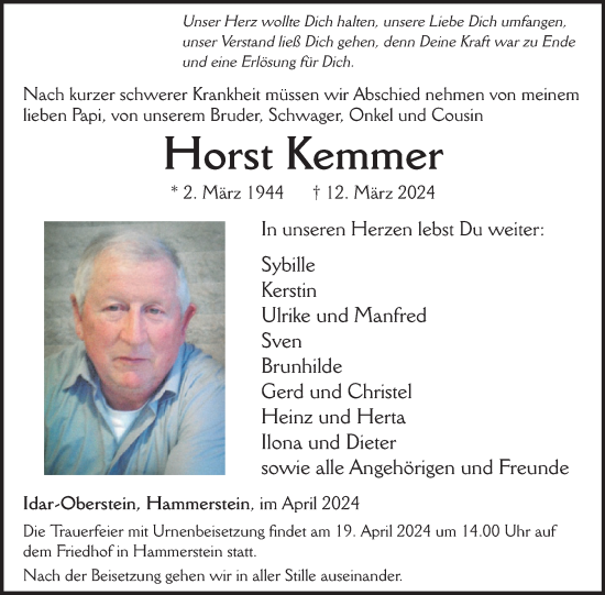 Traueranzeige von Horst Kemmer von WochenSpiegel