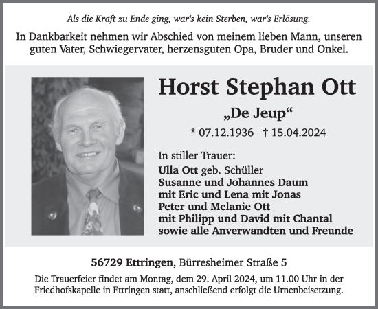Traueranzeige von Horst Stephan Ott von WochenSpiegel