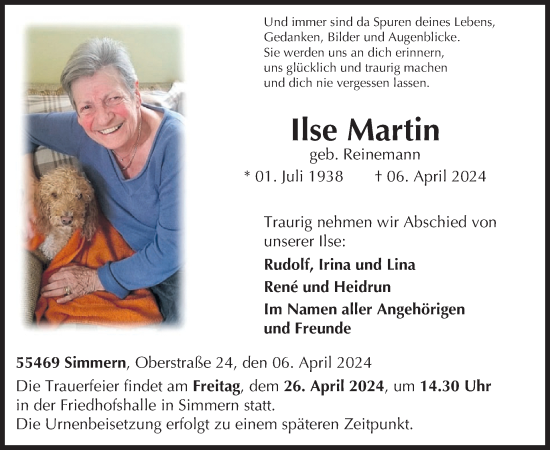 Traueranzeige von Ilse Martin von WochenSpiegel