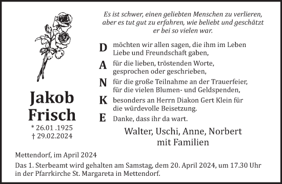 Traueranzeige von Jakob Frisch von WochenSpiegel
