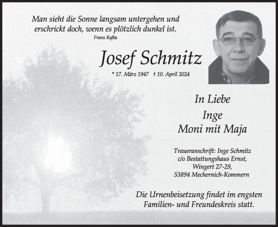 Traueranzeige von Josef Schmitz von WochenSpiegel