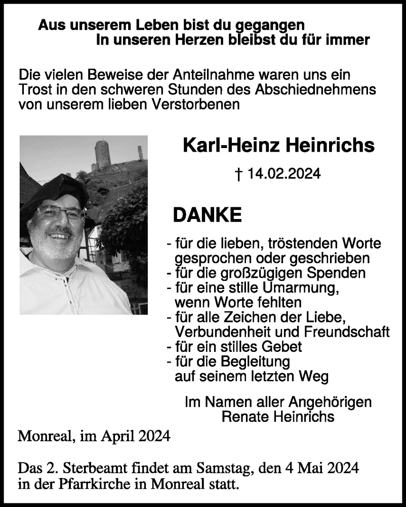  Traueranzeige für Karl-Heinz Heinrichs vom 24.04.2024 aus WochenSpiegel