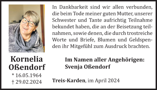 Traueranzeige von Kornelia Oßendorf von WochenSpiegel