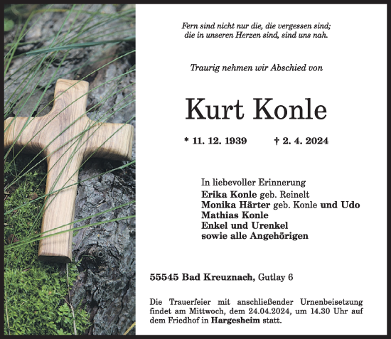 Traueranzeige von Kurt Konle von WochenSpiegel