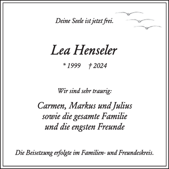 Traueranzeige von Lea Henseler von WochenSpiegel