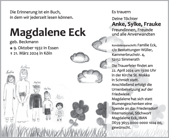 Traueranzeige von Magdalene Eck von WochenSpiegel