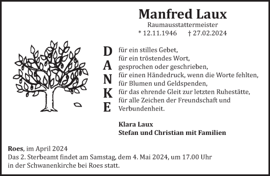 Traueranzeige von Manfred Laux von WochenSpiegel