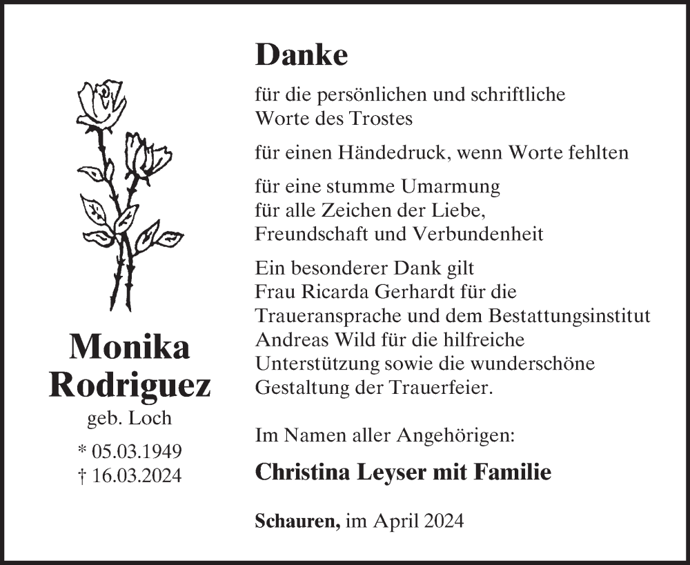  Traueranzeige für Monika Rodriguez vom 27.04.2024 aus WochenSpiegel