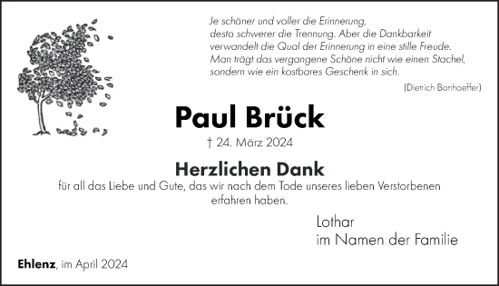 Traueranzeige von Paul Brück von WochenSpiegel
