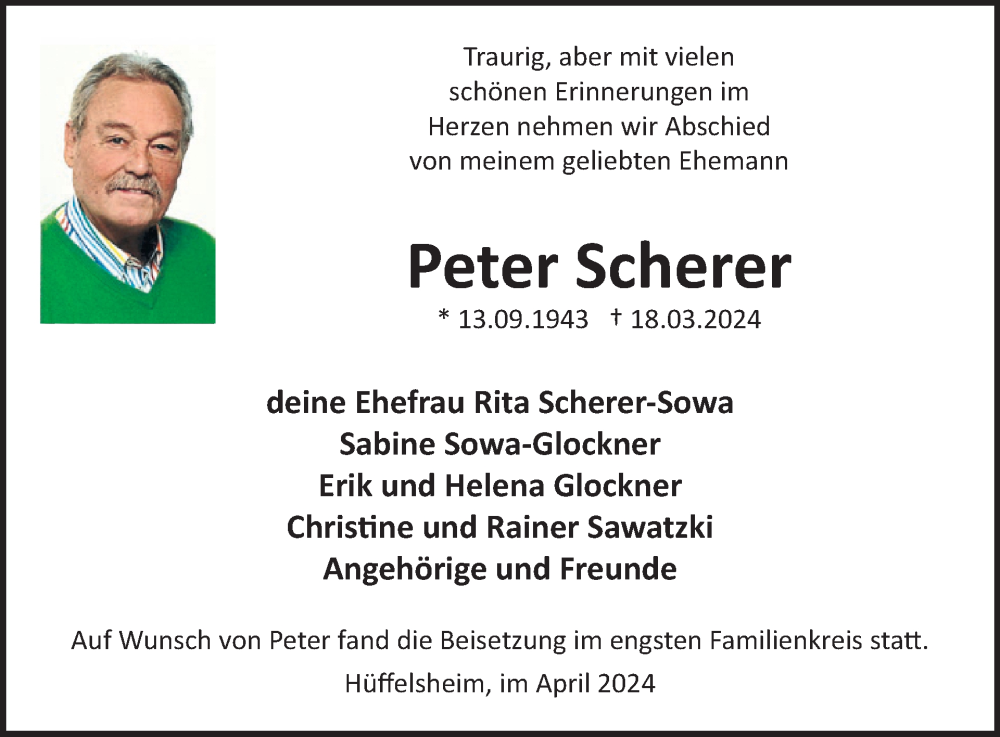  Traueranzeige für Peter Scherer vom 27.04.2024 aus WochenSpiegel