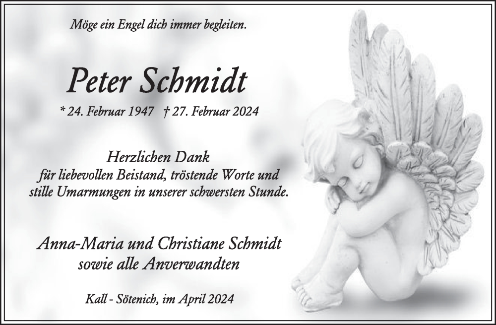  Traueranzeige für Peter Schmidt vom 10.04.2024 aus WochenSpiegel