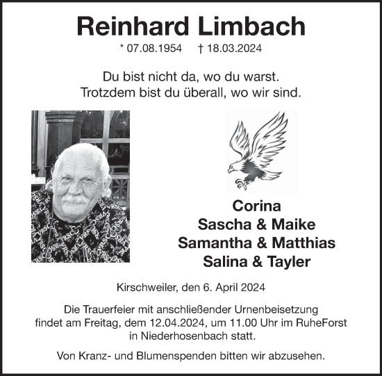 Traueranzeige von Reinhard Limbach von WochenSpiegel