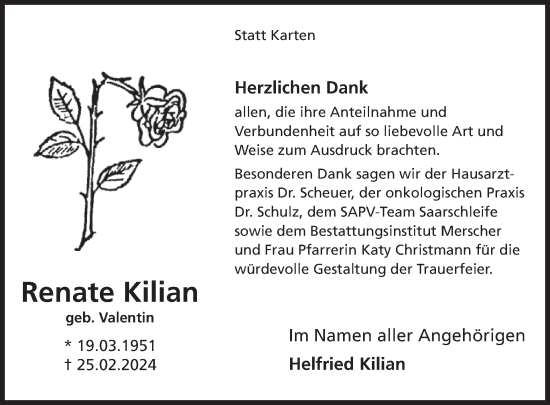 Traueranzeige von Renate Kilian von WochenSpiegel