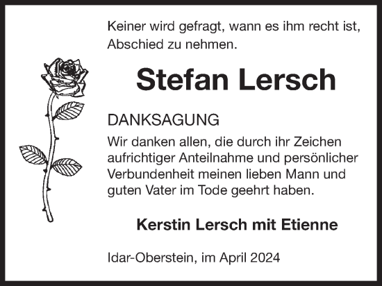 Traueranzeige von Stefan Lersch von WochenSpiegel