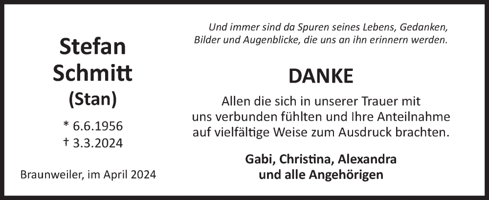  Traueranzeige für Stefan Schmitt vom 20.04.2024 aus WochenSpiegel