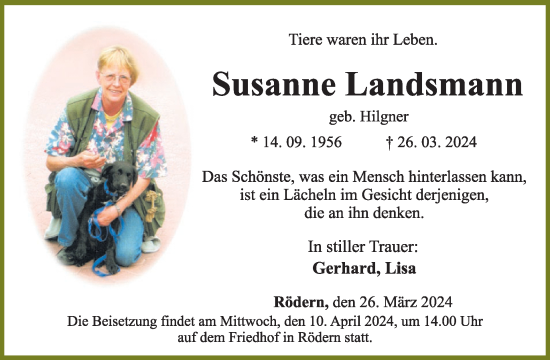 Traueranzeige von Susanne Landsmann von WochenSpiegel