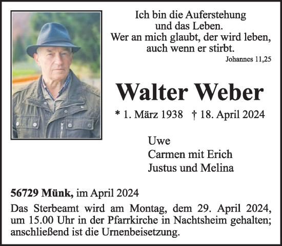 Traueranzeige von Walter Weber von WochenSpiegel