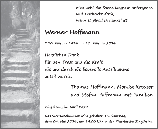 Traueranzeige von Werner Hoffmann von WochenSpiegel
