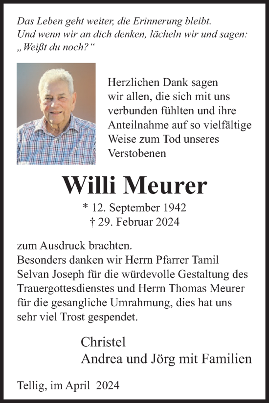 Traueranzeige von Willi Meurer von WochenSpiegel